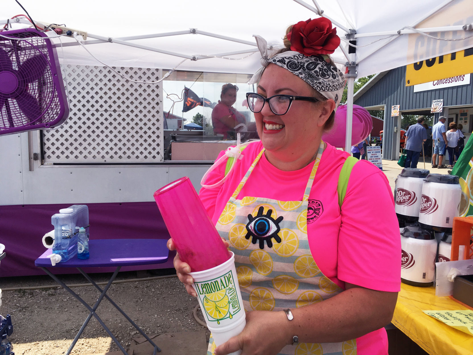 Heather Ross makes lemonade at vendor stand at Racine County Fair